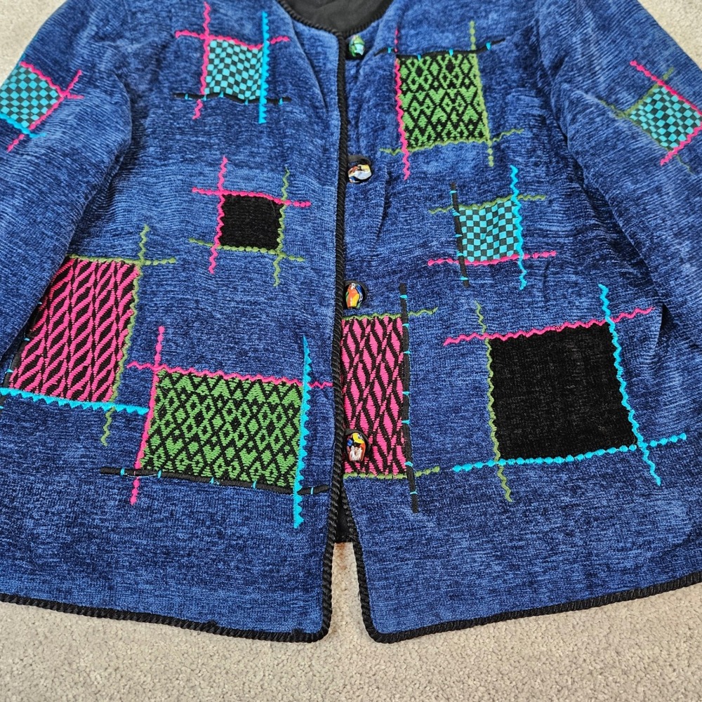 Abstract Patchwork Jacket Blue Chenille Multi Col… - image 4